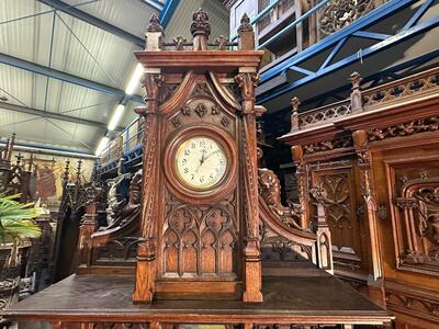 Exceptional Hall Stand With Clock By : Victor Aimone !  style Gothic - Style en Walnut wood / Glass / Hand Forget Iron, France 19 th century