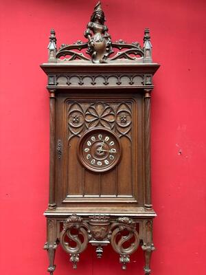 Exceptional Hanging Clock Height 160 Cm. style Gothic - Style en Oak Wood , France 19 th century