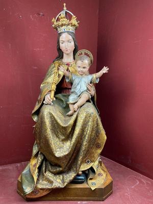 Exceptional Madonna & Child Life Size By: Mayer Munich style Gothic - Style en hand-carved wood polychrome, Germany  19th century ( anno 1865 )
