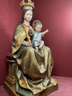 Exceptional Madonna & Child Life Size By: Mayer Munich style Gothic - Style en hand-carved wood polychrome, Germany  19th century ( anno 1865 )
