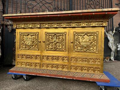 Exceptional Sacristy Cabinet style Gothic - Style en Wood / Fully - Gilt / Hand Painted, Spain 19 th century