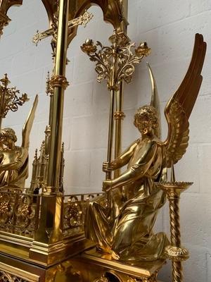 Exceptional & Unique Altar  style Gothic - style en Full Bronze Gilt Polished Varnished / Enamelled Parts / Total Weight 600 KGS., France 19th century ( 1865 )