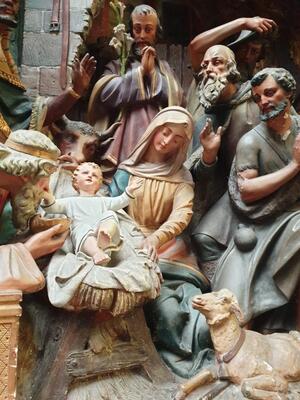 Exceptional & Very Large Nativity Scene Signed: G.H. Parentani Bruxelles style Gothic - Style en Plaster, bruxelles - Belgium  19 th century