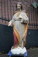 H.Heart Statue style Gothic - style en plaster polychrome, France 19th century