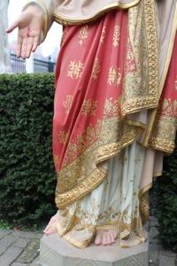 H.Heart Statue style Gothic - Style en Terra-Cotta polychrome, France 19th century anno 1875