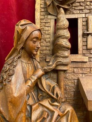 Holy Family By: H. Van Der Geld. style Gothic - Style en Fully Hand - Carved Wood Oak, Netherlands  19 th century ( Anno 1885 )