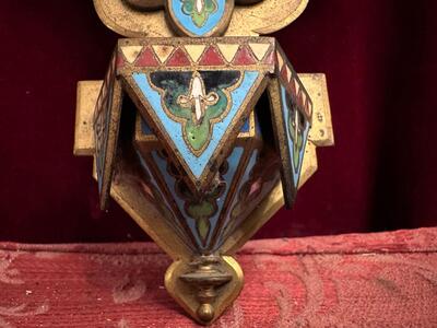 Holy Water Holder style Gothic - Style en Brass / Bronze / Enamel / Porcelain, France 19 th century ( Anno 1885 )