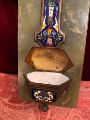 Holy Water Holder  style Gothic - style en Marble / Enamel / Brass / Bronze, France 19 th century ( Anno 1875 )