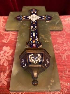 Holy Water Holder  style Gothic - style en Marble / Enamel / Brass / Bronze, France 19 th century ( Anno 1875 )