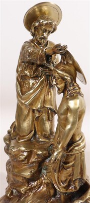Imagination Sculpture Baptizing Jesus & St. John In The River Jordan style Gothic - Style en Bronze, France 19 th century