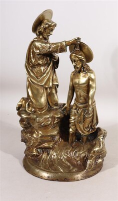 Imagination Sculpture Baptizing Jesus & St. John In The River Jordan style Gothic - Style en Bronze, France 19 th century