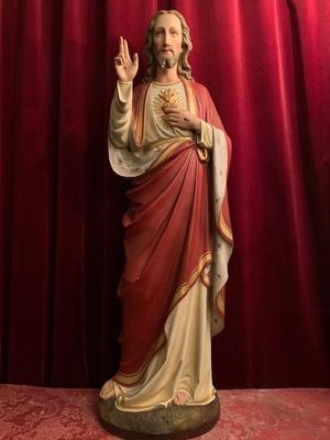 Jesus Statue Signed : Bressers Gent - Belgium style Gothic - style en plaster polychrome, Gent - Belgium 20th century ( 1937 )