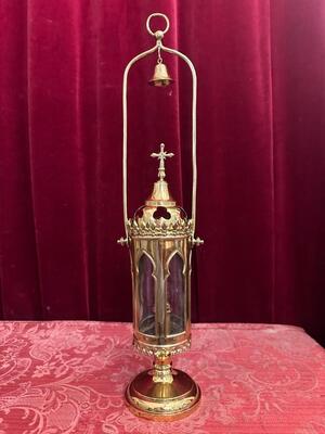 Lantern style Gothic - Style en Brass / Bronze / Polished and Varnished / Glass, France 19 th century ( Anno 1875 )