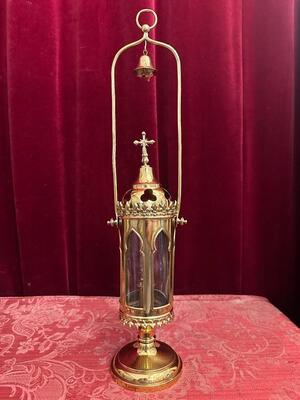 Lantern style Gothic - Style en Brass / Bronze / Polished and Varnished / Glass, France 19 th century ( Anno 1875 )