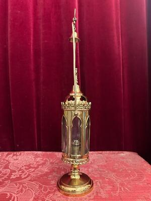 Lantern style Gothic - Style en Brass / Bronze / Polished and Varnished / Glass, France 19 th century ( Anno 1875 )