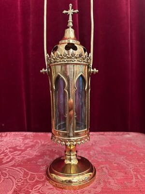 Lantern style Gothic - Style en Brass / Bronze / Polished and Varnished / Glass, France 19 th century ( Anno 1875 )