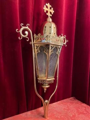 Lantern style Gothic - style en Brass / Bronze / Glass Polished and Varnished, Belgium 19 th century ( Anno 1890 )