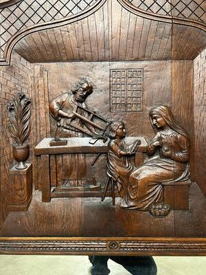 Large Mirror Imagination Holy Family  style Gothic - Style en Oak / Glass, France 19 th century