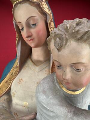 Large St. Mary With Child Statue style Gothic - Style en Plaster, Belgium  19 th century ( Anno 1885 )
