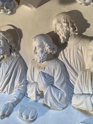 Last Supper Relief Sculpture Weight: 170 Kgs. style Gothic - style en hand-carved sandstone, Dutch 19th century ( anno 1875 )