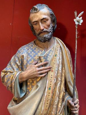 Life-Size Statue St. Joseph By Mayer Munich  style Gothic - Style en WOOD-PAP BY MAYER-MUNICH , Germany 19th century ( anno 1890 )