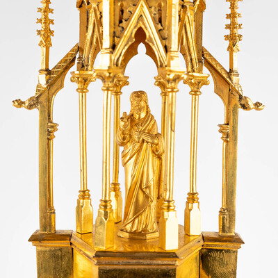 Monstrance  style Gothic - Style en Brass / Bronze / Gilt / Glass, Belgium  19 th century