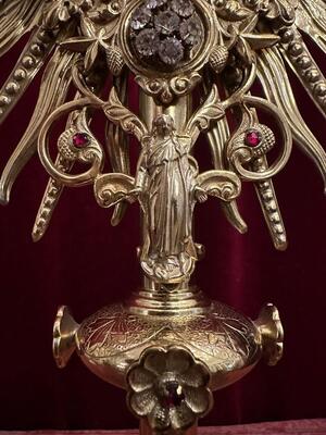 Monstrance  style Gothic - Style en Brass / Gilt / Stones / Glass, France 19 th century ( Anno 1885 )