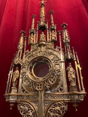 Monstrance style Gothic - style en Brass / Bronze / Silver Plated, Dutch 19 th century ( Anno 1875 )