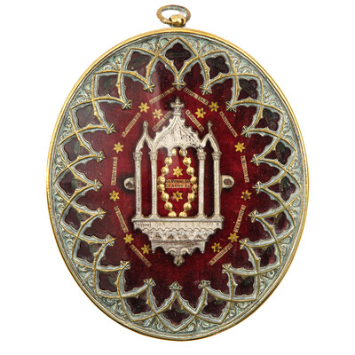 Multi Reliquary - 34 St. Relics style Gothic - Style en Brass / Glass / Wax Seal, Italy 19 th century