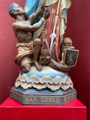 Our Lady Of Congo  style Gothic - Style en Plaster polychrome, Belgium 19 th century