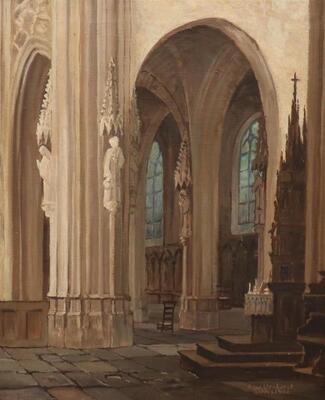 Painting St. Jan Church Den Bosch. Signed : Arij Albertus Willem Verhorst ( 1879-1972 )  style Gothic - Style en Painted on Linen / Wooden Frame, Netherlands  19 th century