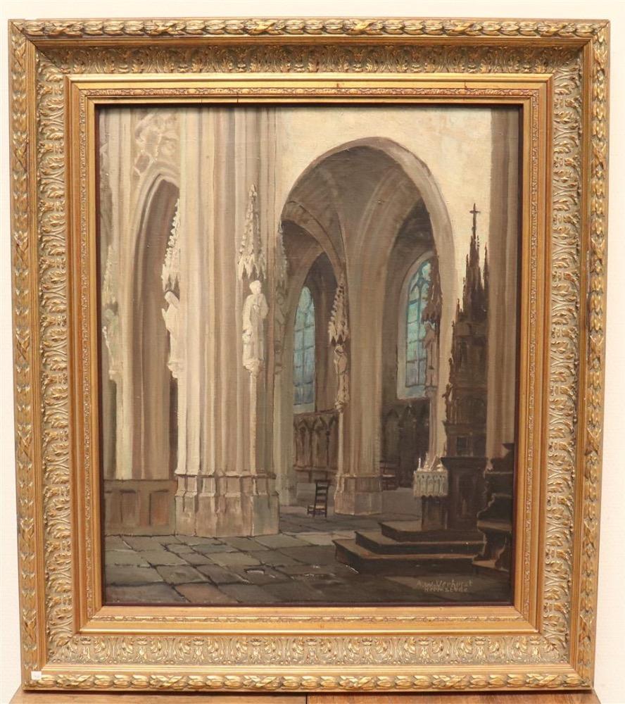 1 Gothic - Style Painting St. Jan Church Den Bosch. Signed : Arij Albertus Willem Verhorst ( 1879-1972 )