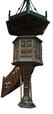 Pulpit Measurements ( Inches ) Are Displayed In A Picture. style Gothic - style en Oak wood, Belgium 19th century ( anno 1870 )