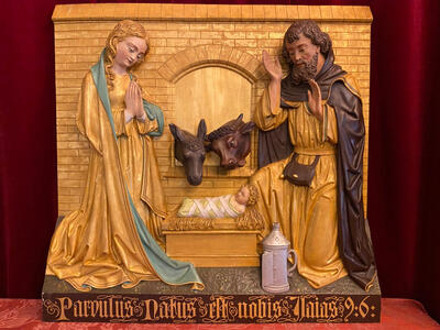 Relief Nativity Scene By: Mengelberg style Gothic - style en Hand - Carved Wood , Utrecht - Netherlands  18 th century ( Anno 1885 )