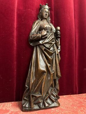 Relief Sculpture St. Barbara style Gothic - Style en Hand - Carved Wood , Belgium  19 th century ( Anno 1835)