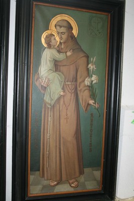 Religious Painting style Gothic - style en Painted on Linen / Woooden Frame, 19 th century