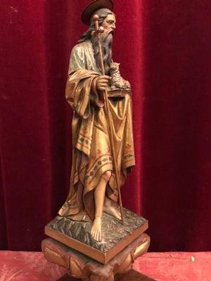 Religious Statue style Gothic - style en hand-carved wood polychrome, Belgium 19th century ( anno 1875 )