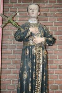Religious Statue St. Gerardus Of Majella  style Gothic - Style en PLASTER POLYCHROME, Belgium 19th century ( anno 1866 )