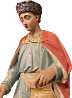 Religious Statue St. Louis X style Gothic - Style en Terra - Cotta Polychrome, France 19 th century ( Anno 1885 )