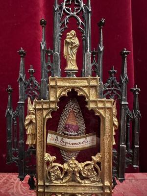 Reliquary - Relic  style Gothic - Style en Brass / Bronze / Gilt / Glass, Italy  19 th century ( Anno 1865 )