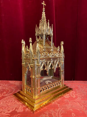 Reliquary - Relic Ex Ossibus Relic St. Thomas style Gothic - style en Bronze / Polished and Varnished / Glass / Originaly Sealed, France 19 th century