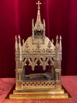 Reliquary - Relic Ex Ossibus Relic St. Thomas style Gothic - style en Bronze / Polished and Varnished / Glass / Originaly Sealed, France 19 th century