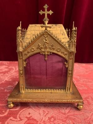 Reliquary - Relic Of The True Cross  style Gothic - style en Brass / Gilt / Glass, France 19th century