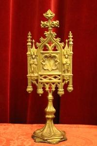 Reliquary. Relic Of The True Cross With Original Documentation. style Gothic - style en Bronze / Gilt, France 19th century