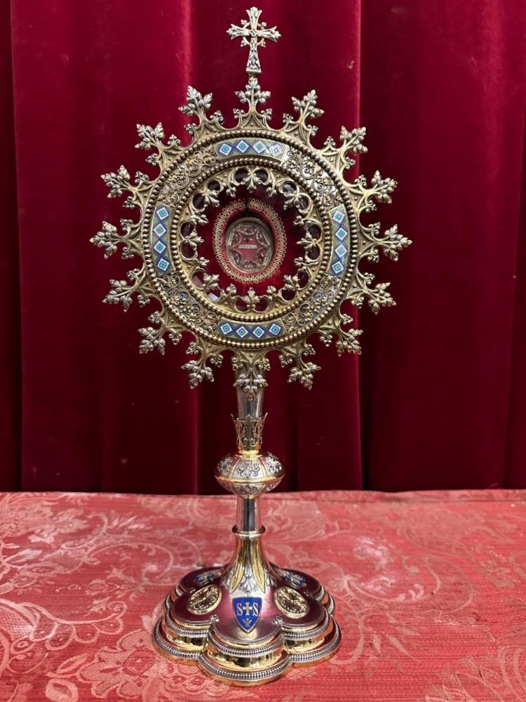 1 Gothic - Style Reliquary - Relic Relics : Ex Ligno S. Crucis, Ex Velo Bmv, Ex Pallio St. Joseph, St. Joachim & Anna, St. Zacharias & Elisabeth With Document