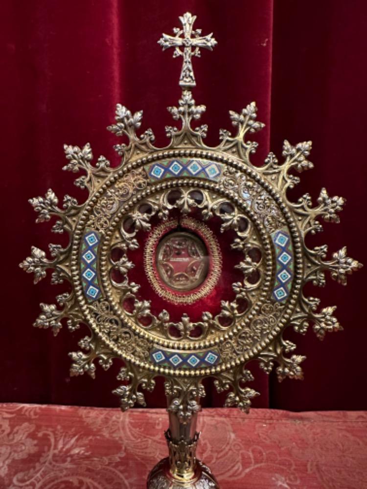 1 Gothic - Style Reliquary - Relic Relics : Ex Ligno S. Crucis, Ex Velo Bmv, Ex Pallio St. Joseph, St. Joachim & Anna, St. Zacharias & Elisabeth With Document