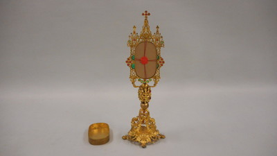 Reliquary - Relic True Cross  style Gothic - style en Brass / Gilt / Stones / Wax Seal, France 19 th century