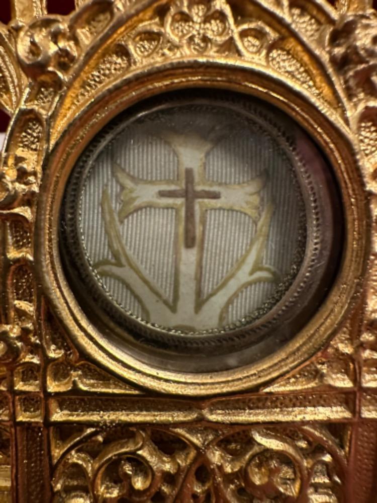 1 Gothic - Style Reliquary - Relic True Cross With Original Document
