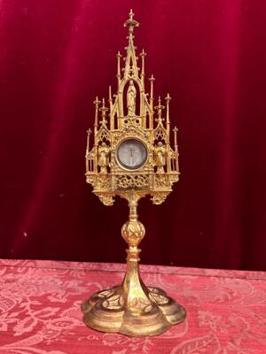 Reliquary - Relic True Cross With Original Document style Gothic - Style en Brass / Bronze / Gilt / Glass / Wax Seal, 19 th century