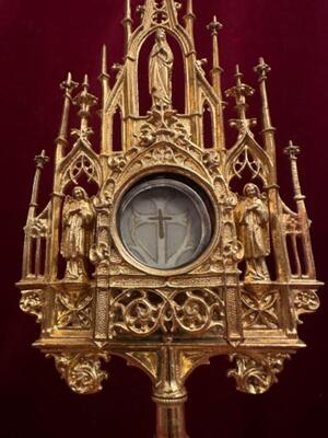 Reliquary - Relic True Cross With Original Document style Gothic - Style en Brass / Bronze / Gilt / Glass / Wax Seal, 19 th century